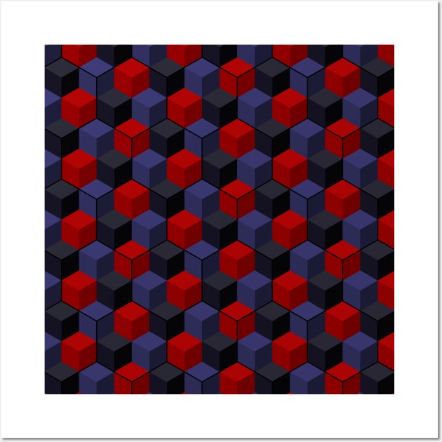 Cubes and Hexagons (Red and Blue) Wall Art by Defenestration Nation